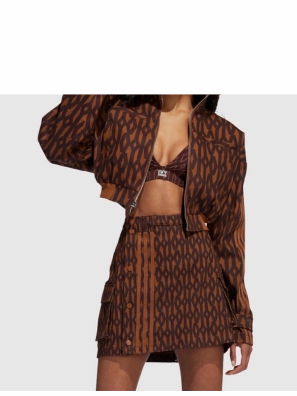 IVY PARK Brown Printed Cropped Bomber Jacket